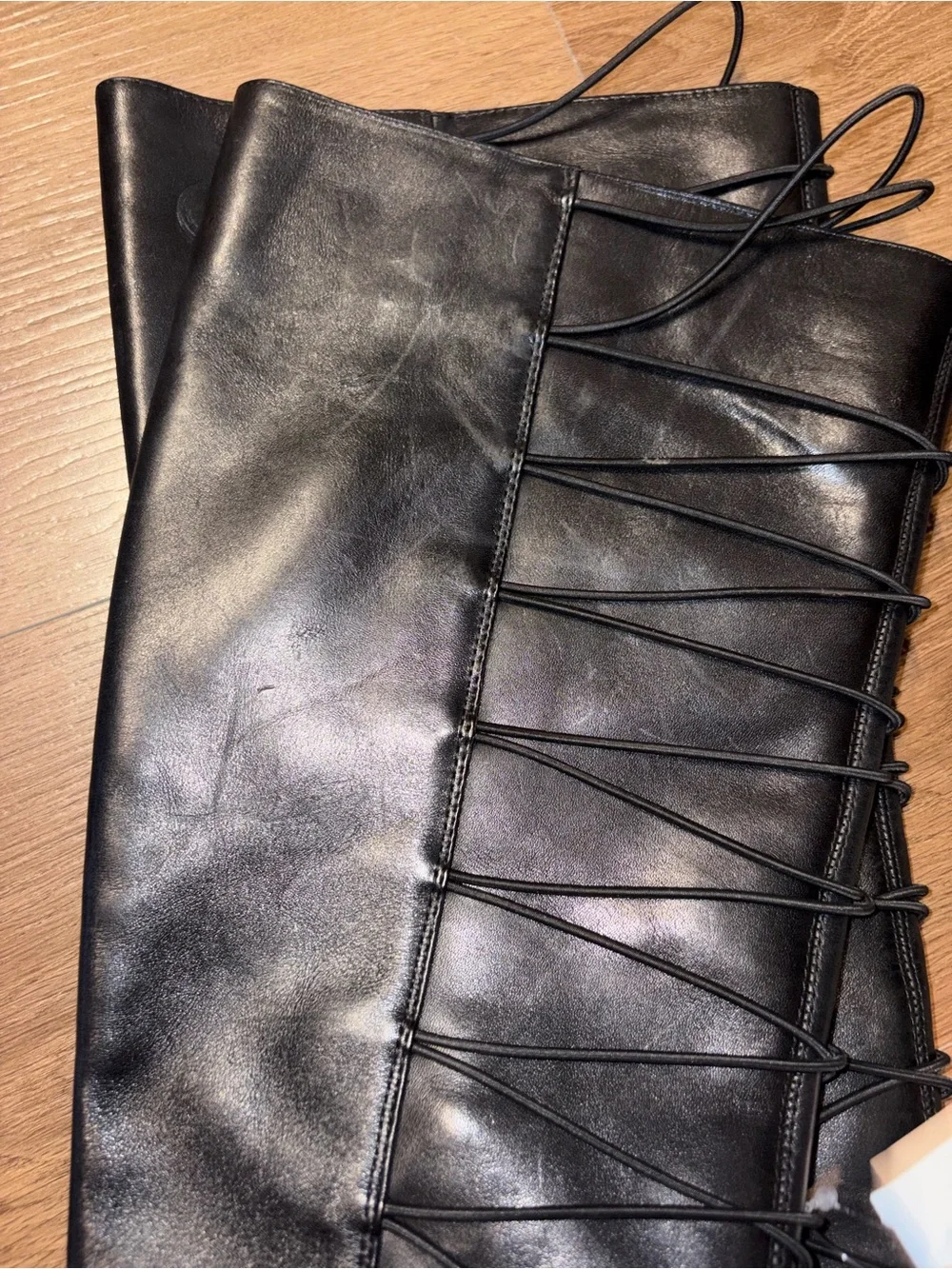 Vince Camuto Black Lace-Up Knee-High Peep-Toe Stiletto Boot (Kendra)
